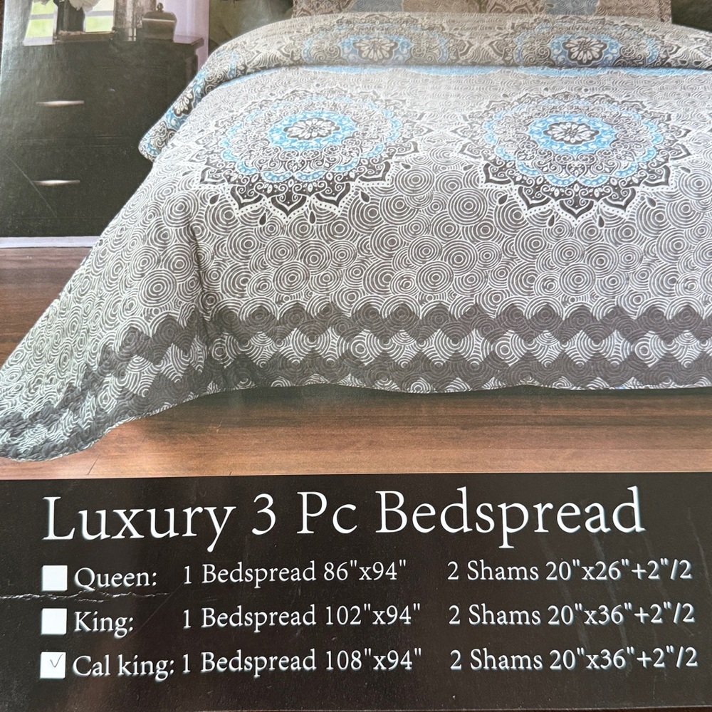 Brand New King/Cali King Size Luxury Bedspread/Quilt set 3PCS - Picture 3 of 3